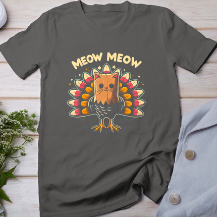 Funny Thanksgiving Shirt For Men Women Kids Meow Cat Turkey T-Shirt