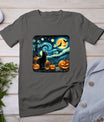 Van Gogh Starry Night Black Cat Halloween Pumpkin Cat Lover T-Shirt