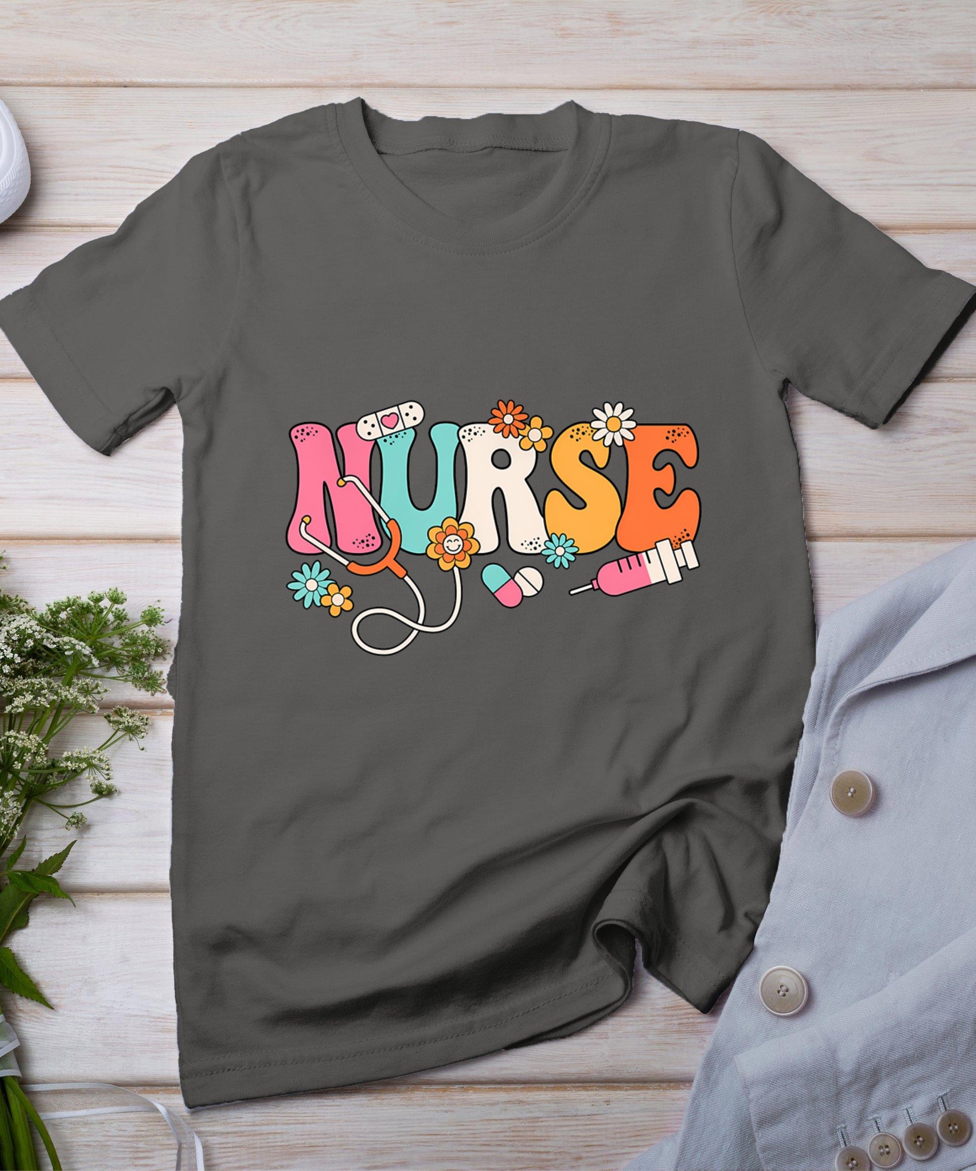 Cute Retro Groovy Nurse Flower Nursing T-Shirt