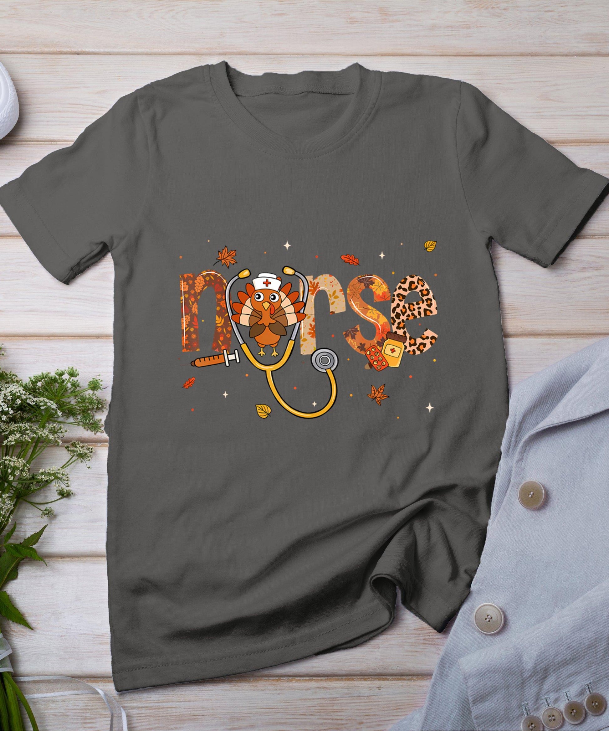 Thanksgiving Nurse Shirts Women Girls Turkey Fall Scrub Top T-Shirt