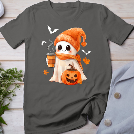 Cute Ghost Drinking Coffee Halloween Ghost Ice Coffee Womens T-Shirt