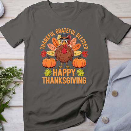 Thankful Grateful Blessed Turkey Women Happy Thanksgiving T-Shirt