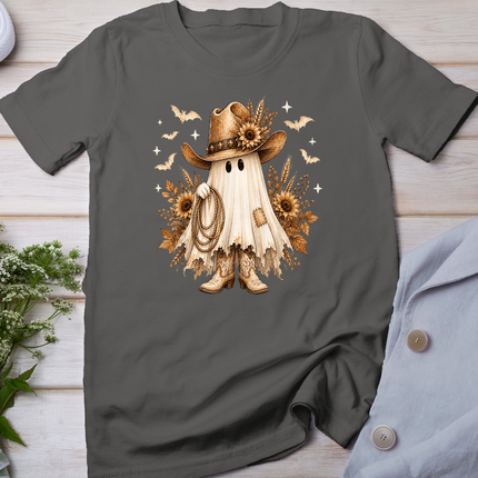 Halloween Western Ghost Cowboy Hat Boots Sunflowers T-Shirt