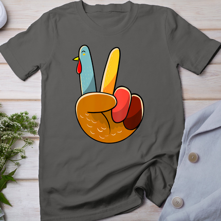 Turkey Peace Hand Sign Thanksgiving Thankful Women Kids Girl T-Shirt
