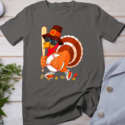 Turkey Playing Baseball Thanksgiving T-Shirt