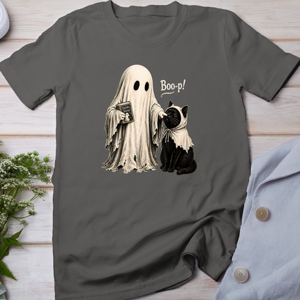 Vintage Halloween Spooky Ghost with Black Cat and Book T-Shirt