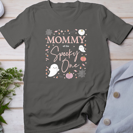 Womens Mommy of the Spooky One Girl First Birthday Pink Halloween T-Shirt