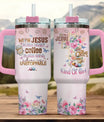 Insulated Handle Men Primrose Flower Camelia Butterfly Religious Women Yellow Simple Tumblers, Christian Gifts, Tumbler 40 Oz With Handle Lid And Straw, Jesus And Coffee Floral