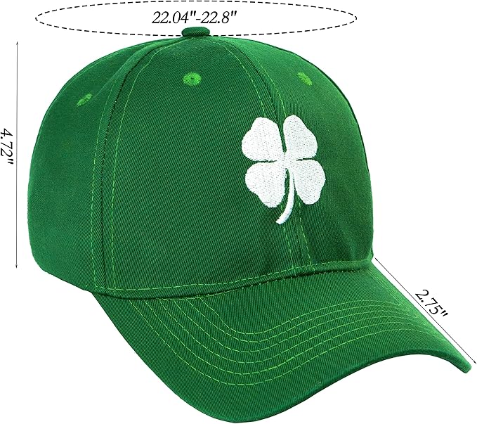 Ireland Irish 4 Leaf Clover St. Patrick's Day Hat for Men Women Embroidery Shamrock Baseball Cap Hat