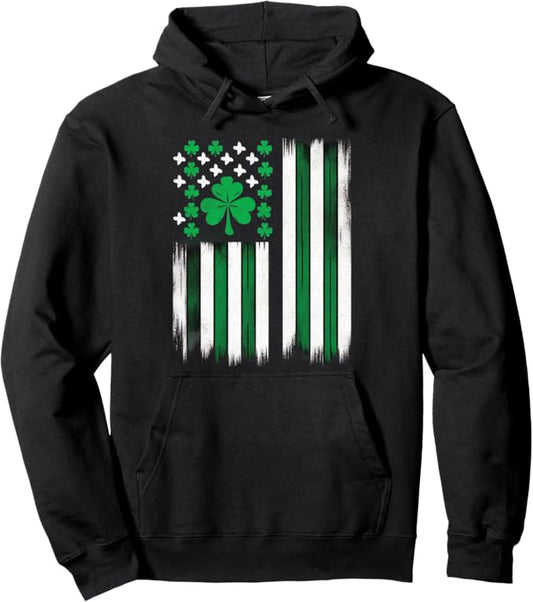 Irish American Flag, Shamrock Flag, St Patrick Day Flag Pullover Hoodie