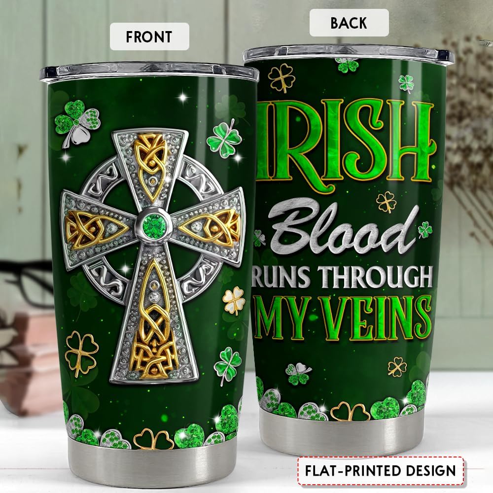 Irish Tumbler 20oz Celtic Cross Stainless Steel Tumbler with Lid Gift for Women Birthday Christmas