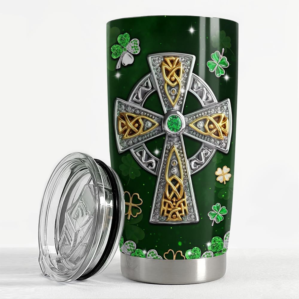 Irish Tumbler 20oz Celtic Cross Stainless Steel Tumbler with Lid Gift for Women Birthday Christmas