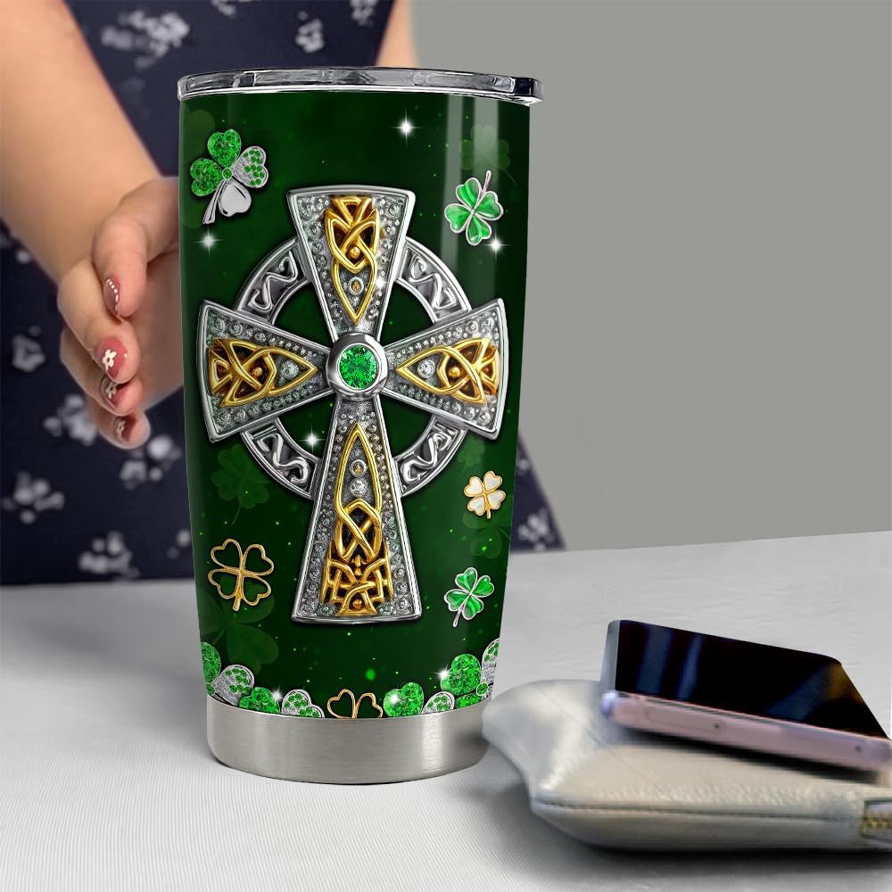 Irish Tumbler 20oz Celtic Cross Stainless Steel Tumbler with Lid Gift for Women Birthday Christmas