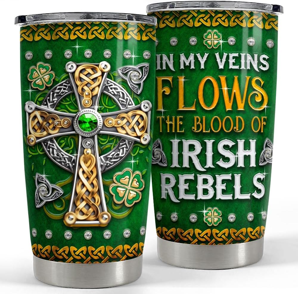 Irish Tumbler 20oz Celtic Cross Stainless Steel Tumbler with Lid Gifts for Women Birthday Christmas