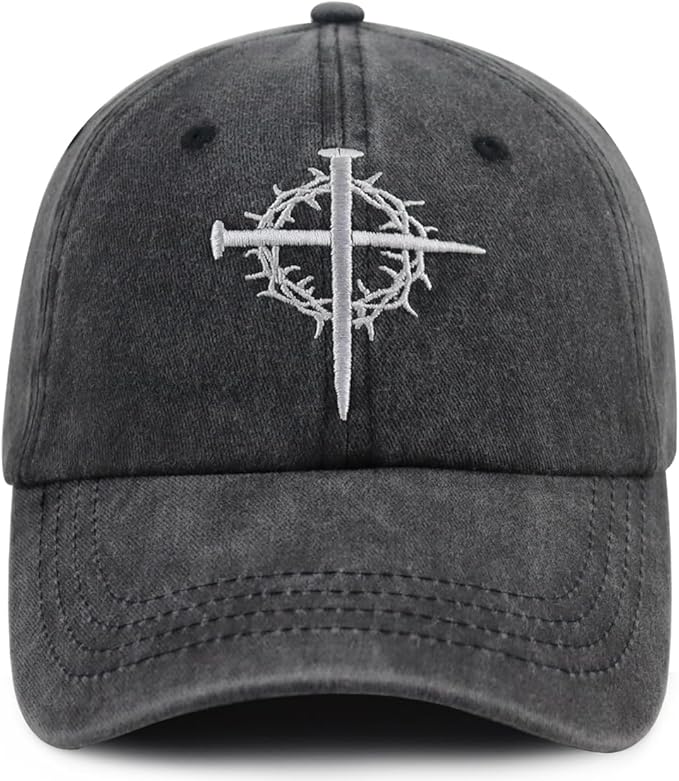 Jesus Cross Nail Hat for Men Women, Funny Adjustable Cotton Embroidered Christian Religious Faith Baseball Cap