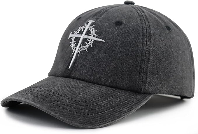 Jesus Cross Nail Hat for Men Women, Funny Adjustable Cotton Embroidered Christian Religious Faith Baseball Cap