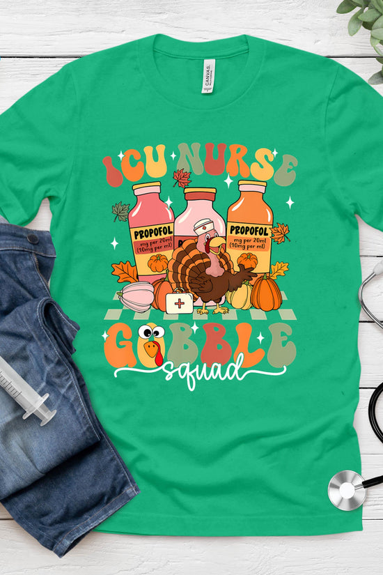 Thanksgiving Icu Nurse Gobble Squad Fall Scrub T-Shirt