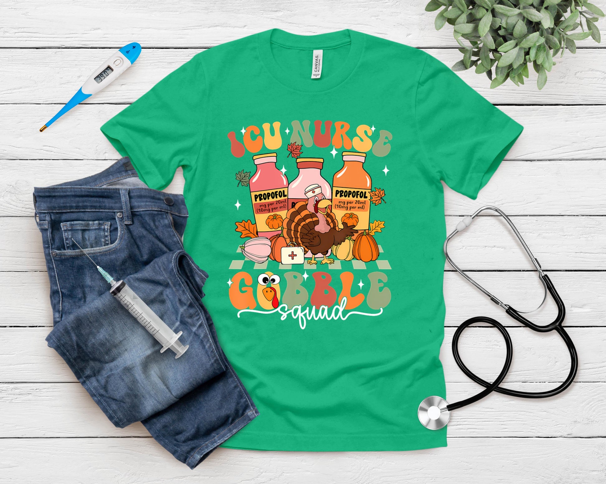 Thanksgiving Icu Nurse Gobble Squad Fall Scrub T-Shirt