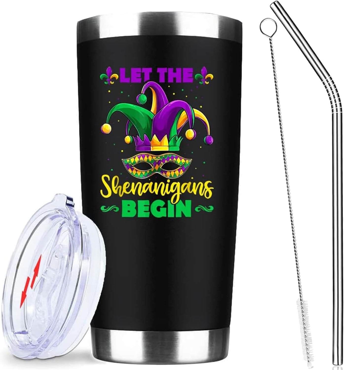 Let The Shenanigans Begin St Patricks Day Gifts - 20 oz Insulated Tumblers with Lid & Straw, Stainless Steel Lucky Coffee Tumbler Mardi Gras Mug, Hot and Iced Drink Use