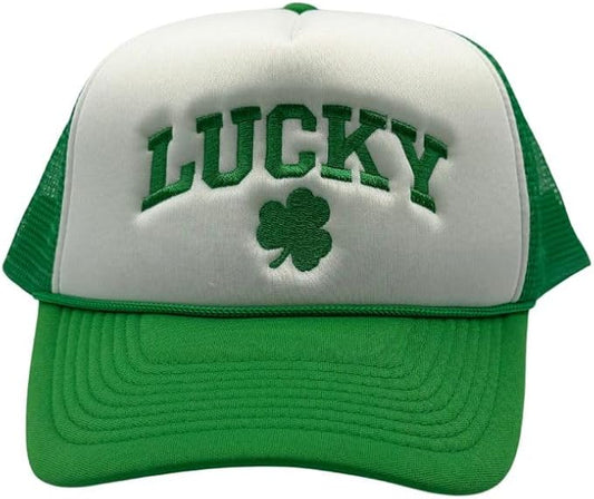 Lucky Clover Trucker Hat - Stylish Green Embroidered Cap for St. Patrick's Day Green Trucker Hat