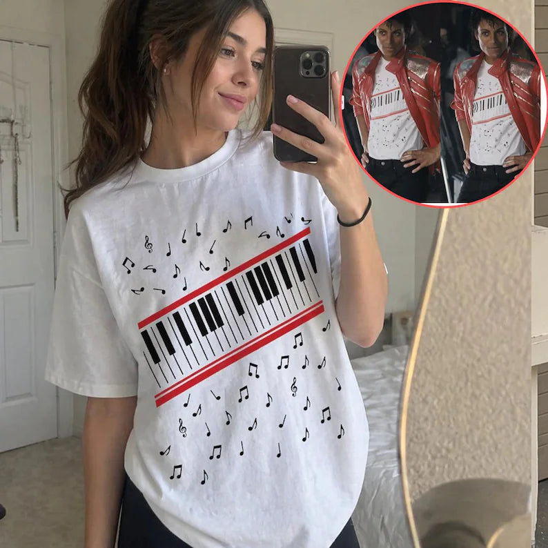 Michael J Beat It Piano Keys T Shirt, King of Pop Music Tee, Beat It merch 2026 Michael Shirt, Michael Fan Gift MJ Fan Outfit Gift Ideas