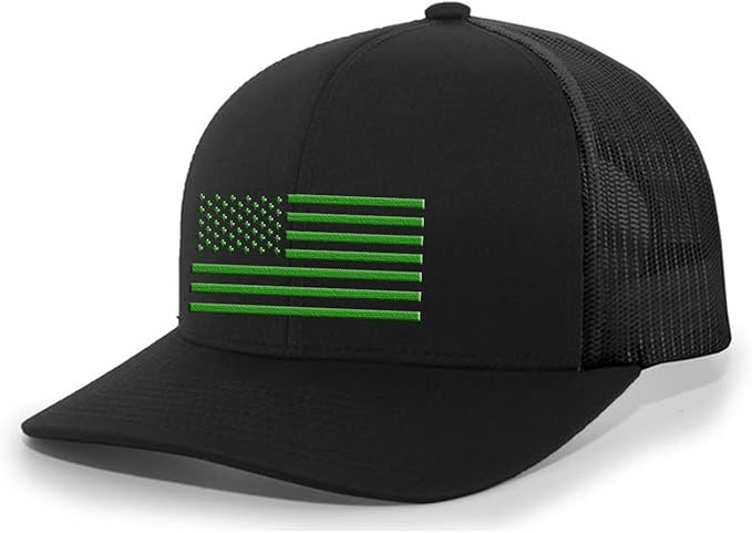 Mens St. Patrick's Day Hat Lucky Clover American Flag Saint Patrick's Green Shamrock 4 Leaf Irish Embroidered Trucker Hat