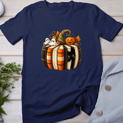 Halloween Book Lover Black Cat Ghost Pumpkin Witchy Reading T-Shirt
