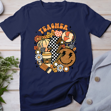 Fall Teacher Retro Teacher Life Autumn Thanksgiving Womens T-Shirt