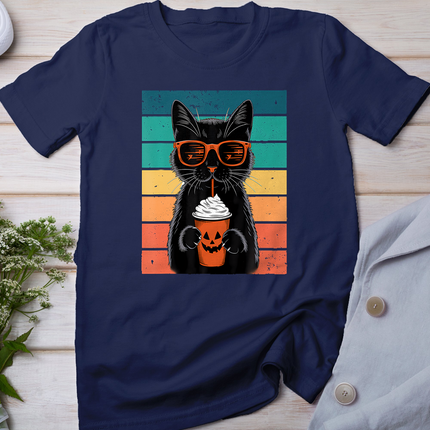 Black Cat Hipster Trick Or Treat Funny Halloween Black Cat T-Shirt