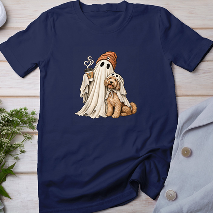Ghost Coffee Lover Doodle Dog Halloween Costume Heart Steam T-Shirt