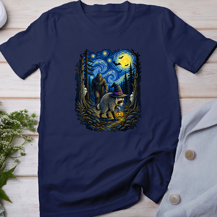 Jimothy Raccoon Bigfoot Boo Pumpkin Van Gogh Halloween T-Shirt