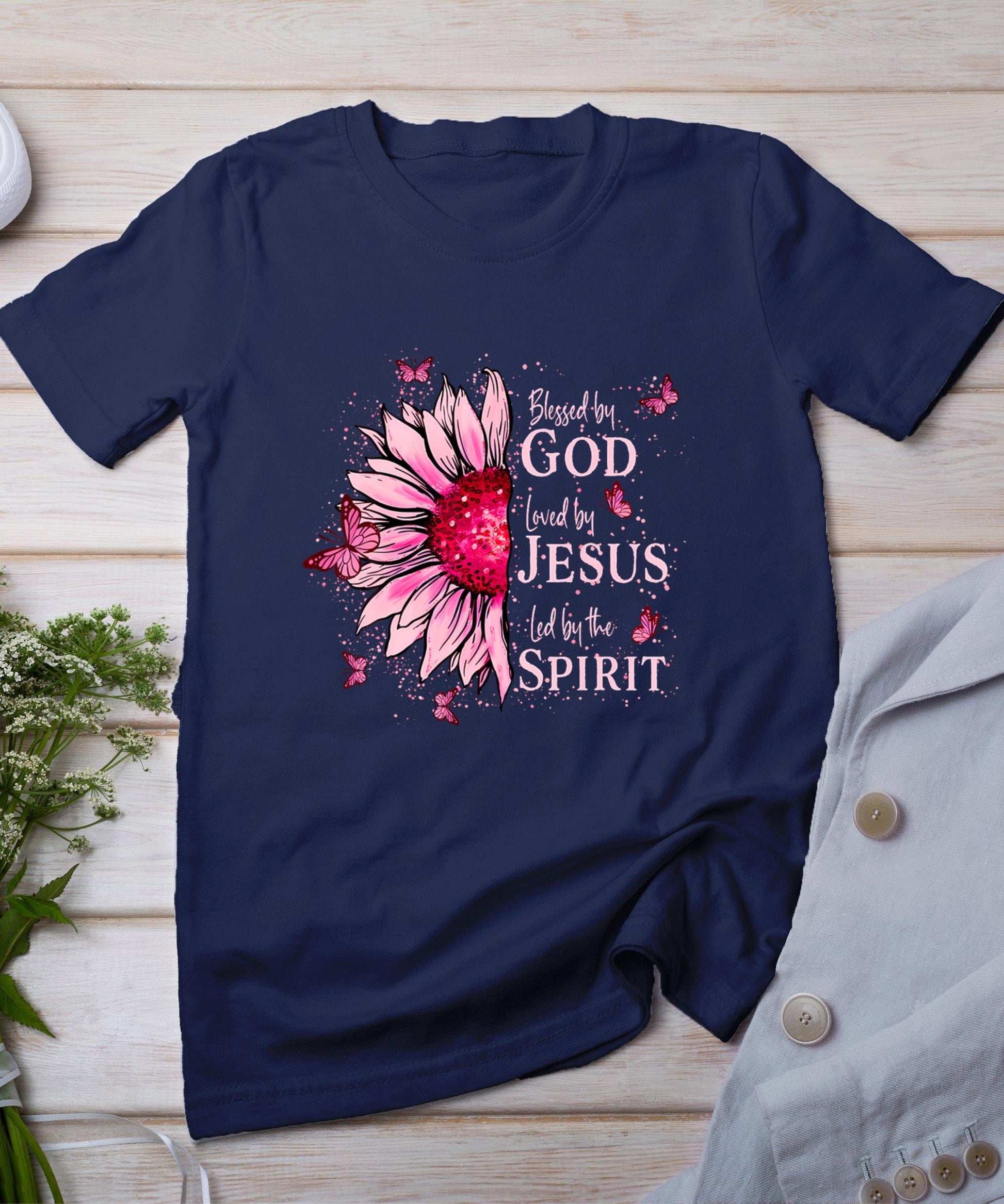 Blessed By God - Loved By Jesus Pink Sunflower T-Shirt