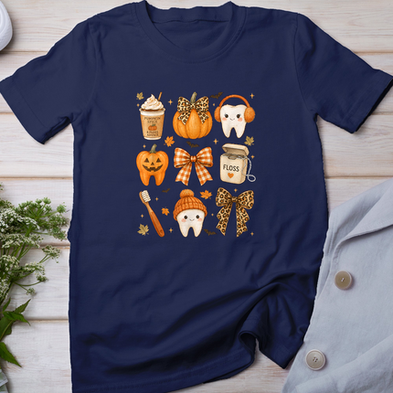 Fall Dentist Halloween Tooth Pumpkin Bow Dental Hygienist T-Shirt
