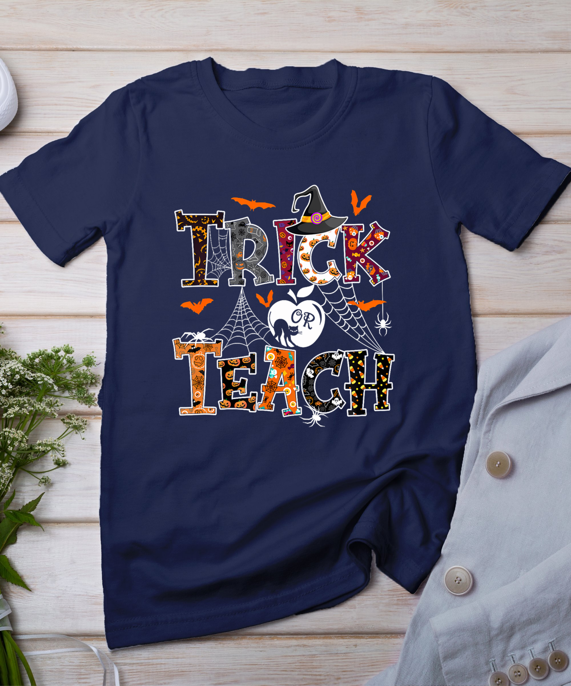 Fall Holiday Themed Thanksgiving Halloween Teacher Trick Or T-Shirt