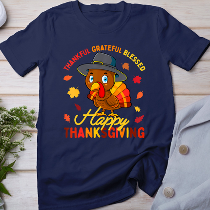 Thankful Grateful Blessed Thanksgiving Turkey Women Girls T-Shirt