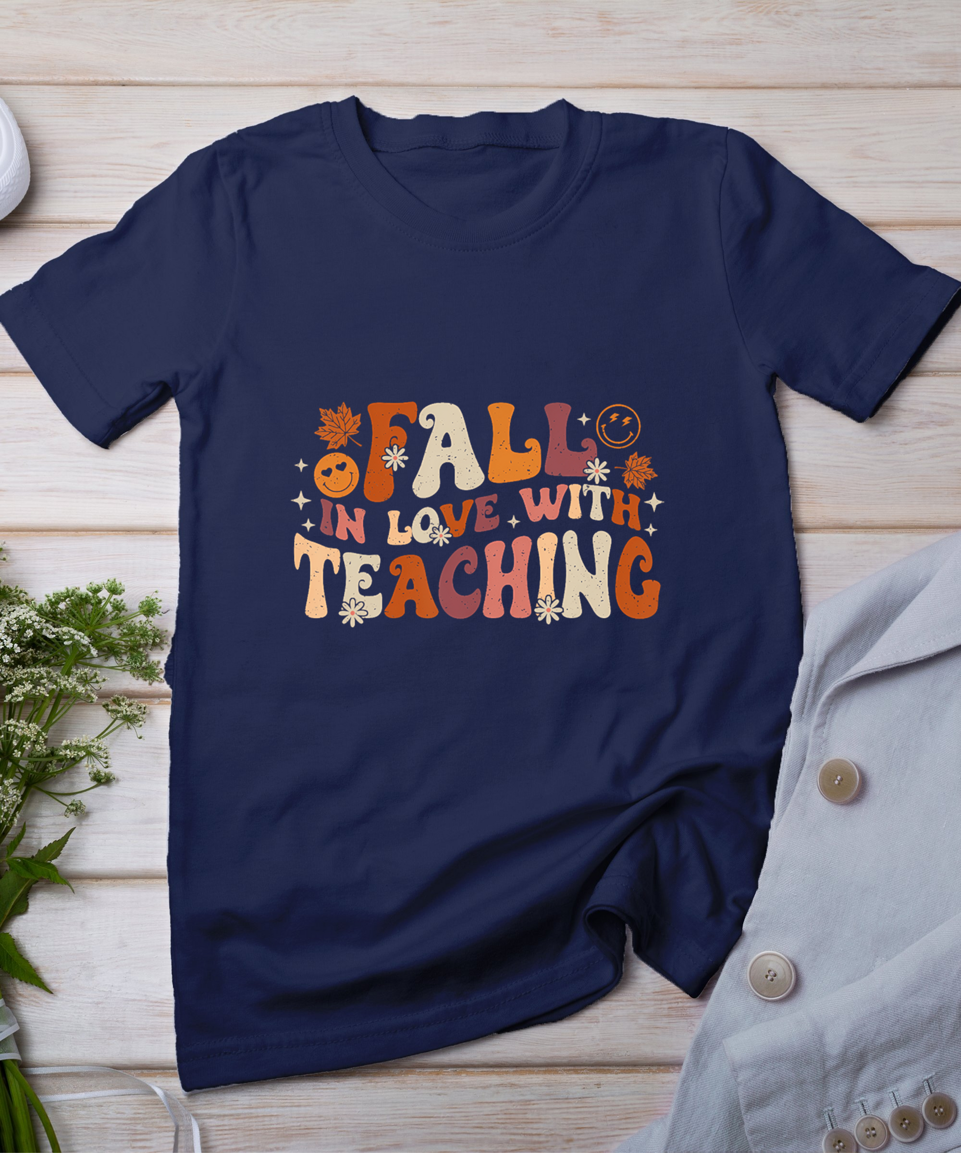 Fall In Love With Teaching Autum Thanksgiving Fall Teacher T-Shirt