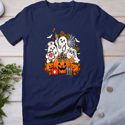 Ghost Nurse Phlebotomist Halloween Pumpkin Bow Phlebotomy T-Shirt