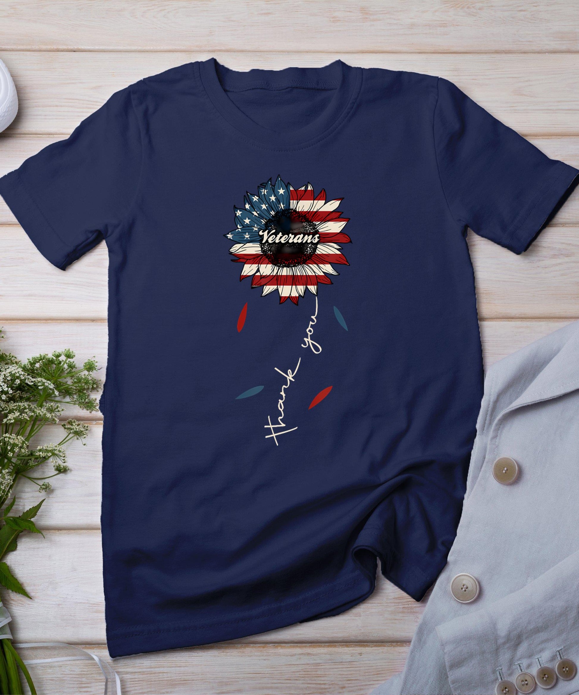 Thank You Veterans Sunflower Us America Flag Patriotic Women T-Shirt