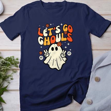 Halloween Lets Go Ghouls Ghost Retro Costume Women Girl Kids T-Shirt