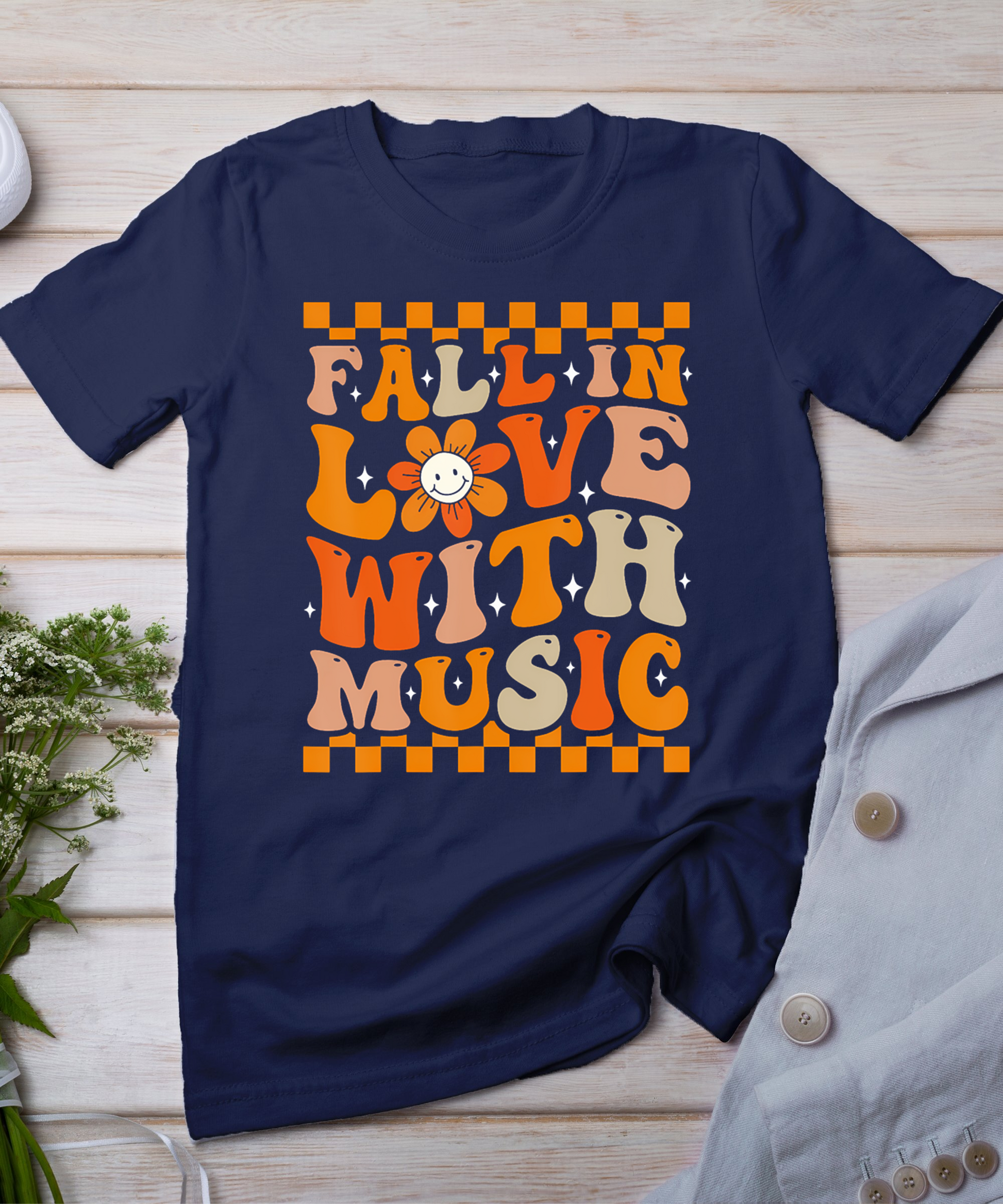 Fall In Love With Music Groovy Thanksgiving Music Teacher T-Shirt