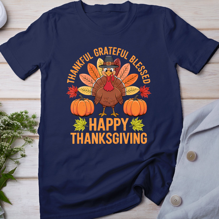 Thankful Grateful Blessed Turkey Women Happy Thanksgiving T-Shirt
