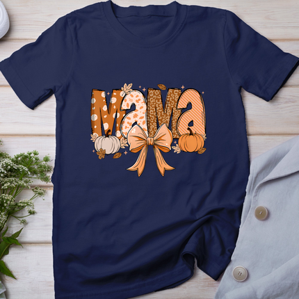 Retro Mama Coquette Bows Leopard Mom Fall Thanksgiving Women T-Shirt