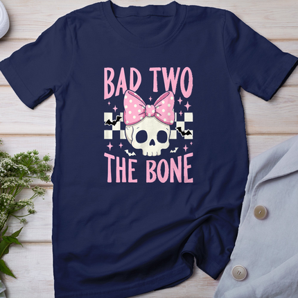 Bad Two The Bone Skull with Pink Bow for Halloween T-Shirt