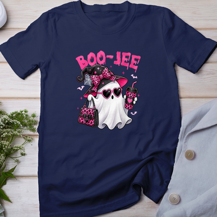 Cute Ghost Boo-JEE Pink Leopard Spooky Season Halloween T-Shirt
