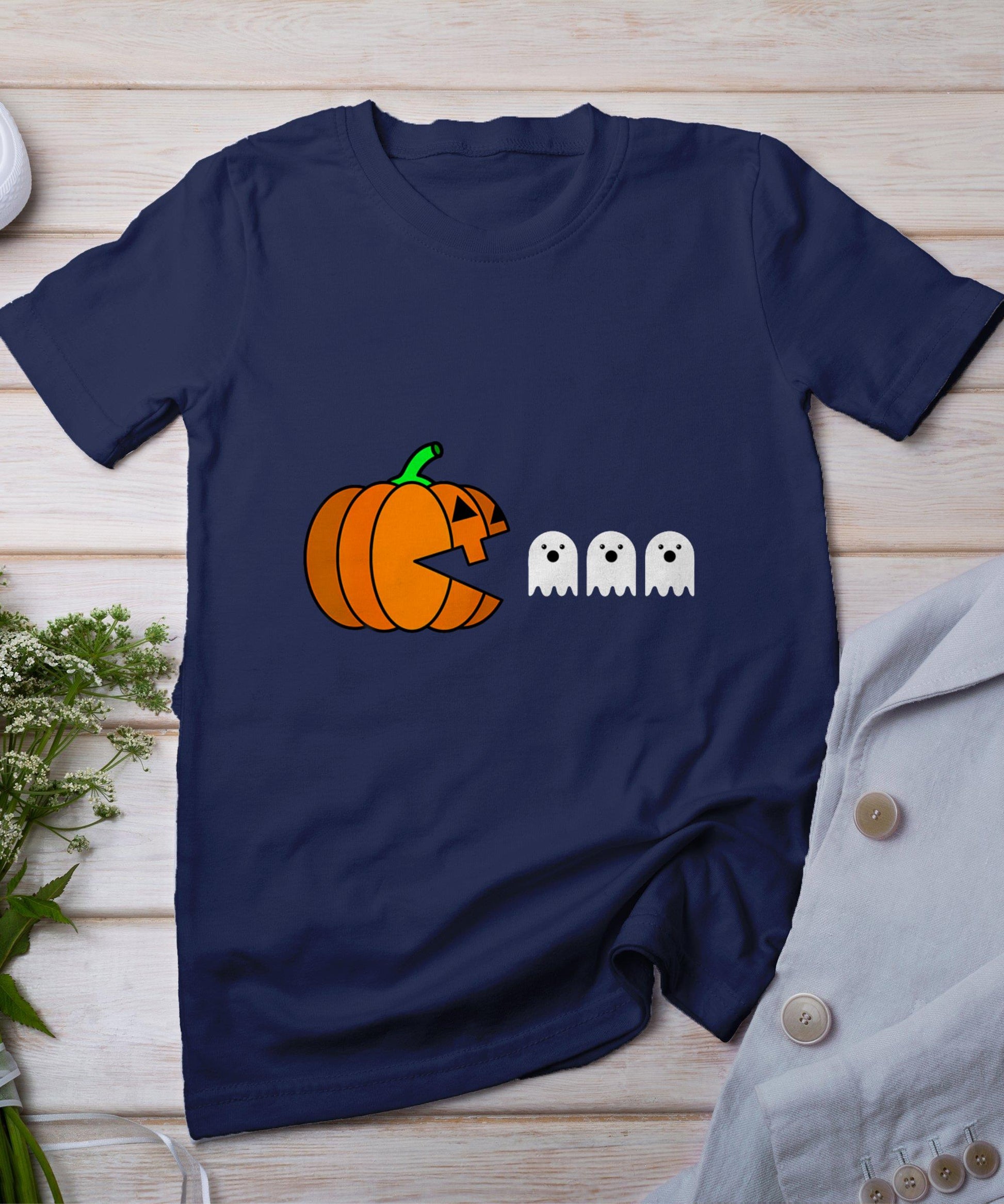 Funny Halloween Pumpkin Eating Ghost Gamer Men Women Kids T-Shirt