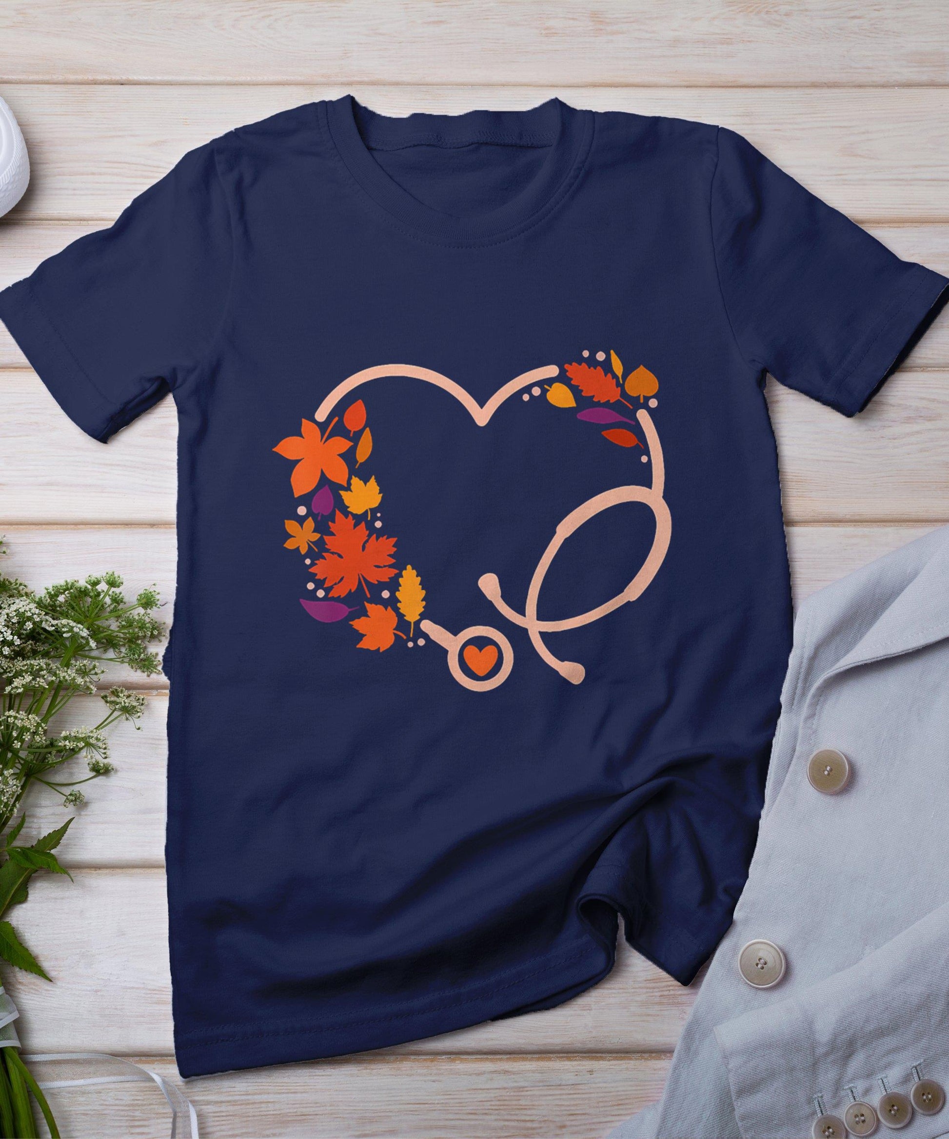 Fall Stethoscope Nurse Thanksgiving Nursing Autumn Scrub Top T-Shirt