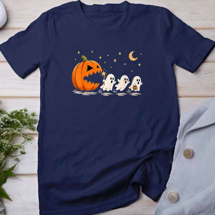 Funny Pumpkin Chasing Ghost Trendy Halloween Spooky Autumn T-Shirt