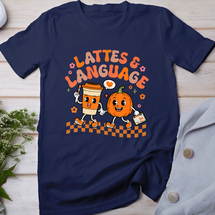 Groovy Speech Therapy Autumn Pumpkin Lattes And Language T-Shirt