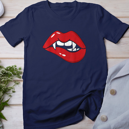 Retro Dracula Vampire Red Lips Teeth Bite Halloween Costume T-Shirt