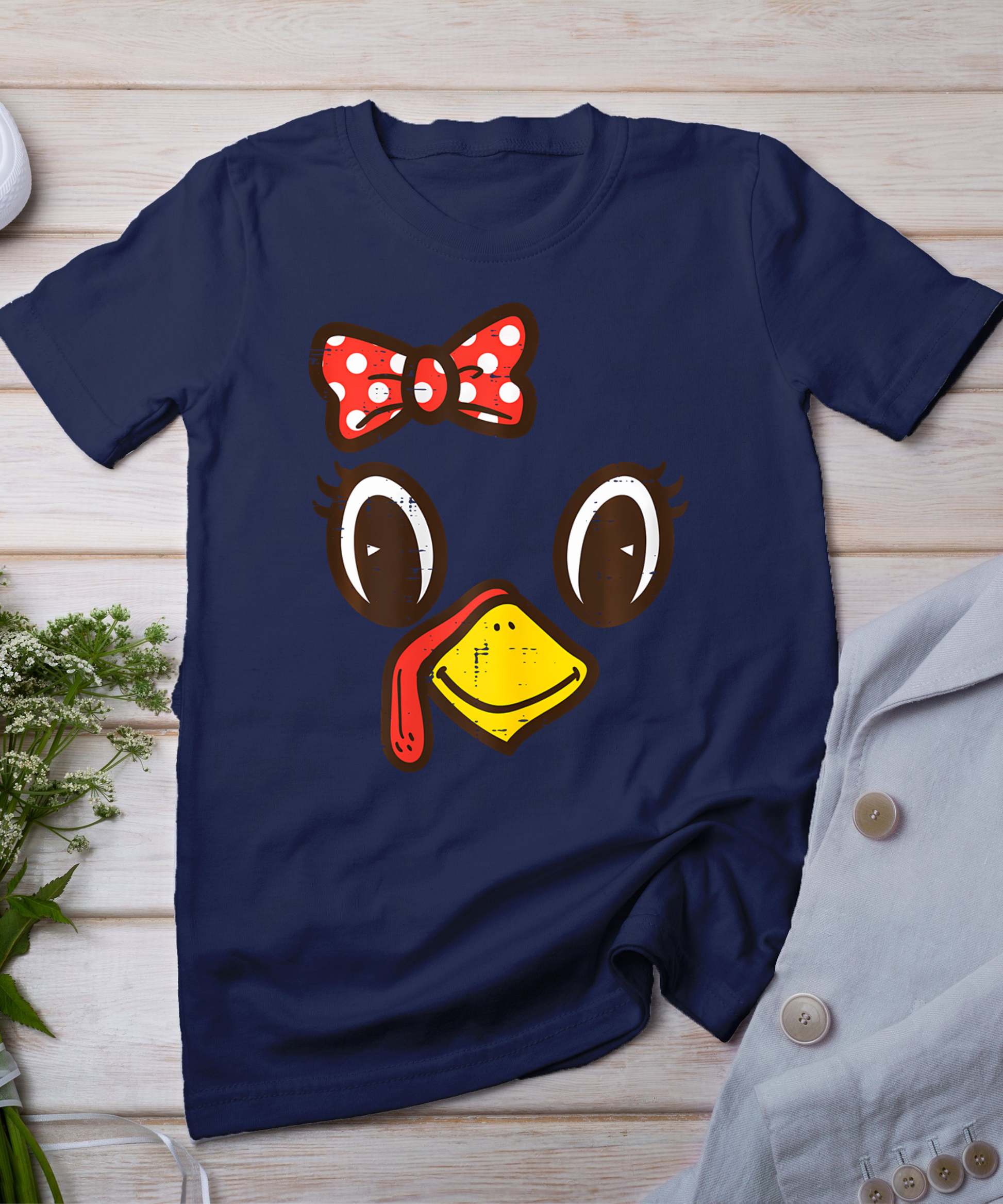 Cute Turkey Face Ribbon Thanksgiving Kid Toddler Girls Women T-Shirt